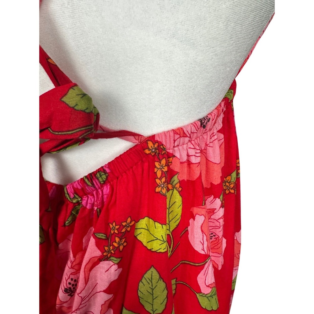 J.Crew Womens Floral Organic Cotton V Neck Sun Dress Red Large Summer Resort - Picture 10 of 11